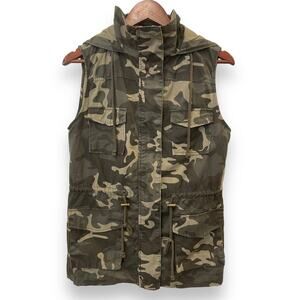 Active USA Camo Utility Vest Hooded Zip Snap Drawstring Waist Green Camo…